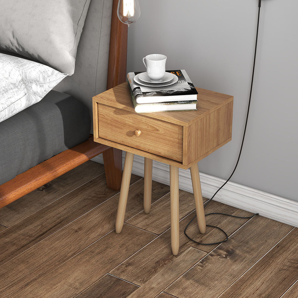 Milano Decor Bedside Table Kirrawee Drawers Nightstand Unit Cabinet Storage Light Brown