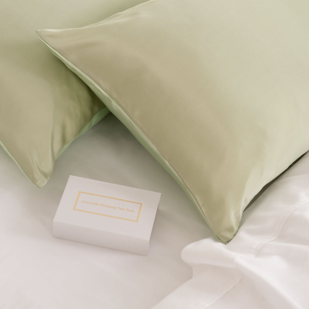 Royal Comfort Mulberry Soft Silk Hypoallergenic Pillowcase Twin Pack Standard Sage