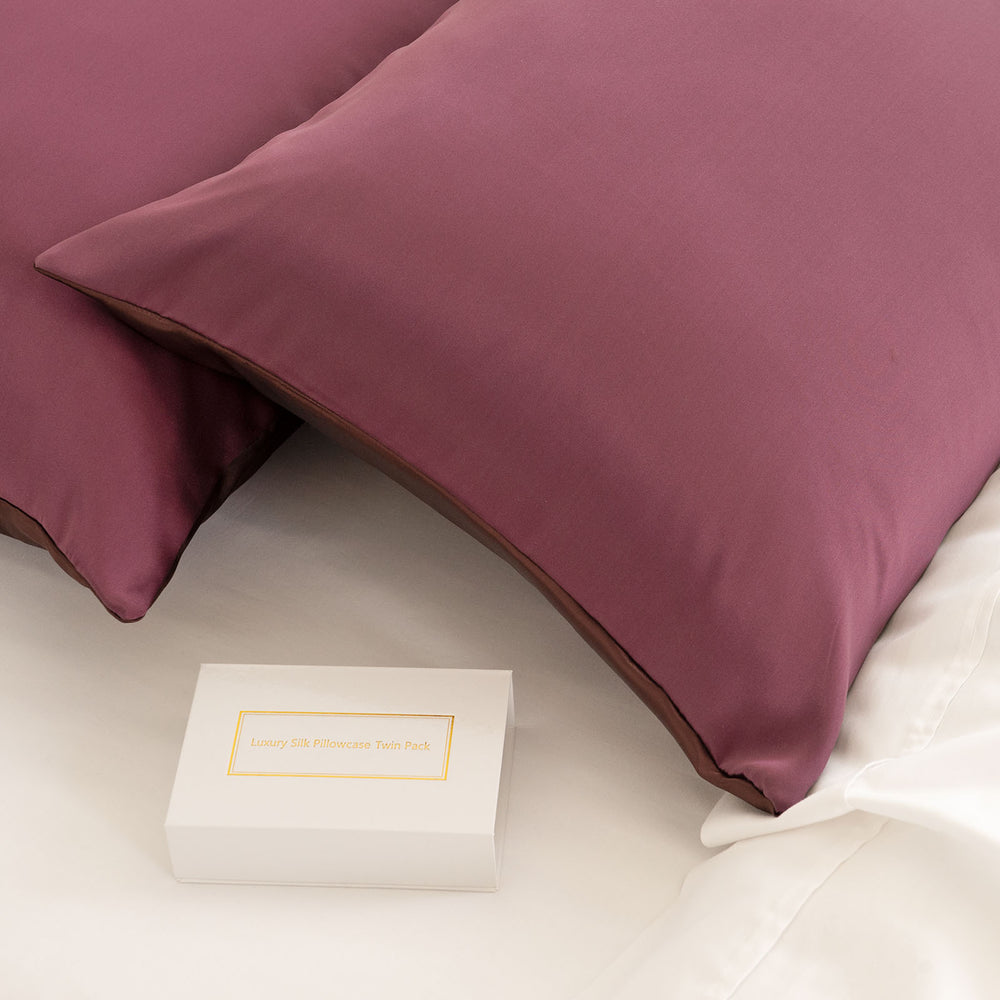 Royal Comfort Mulberry Soft Silk Hypoallergenic Pillowcase Twin Pack Standard Malaga Wine