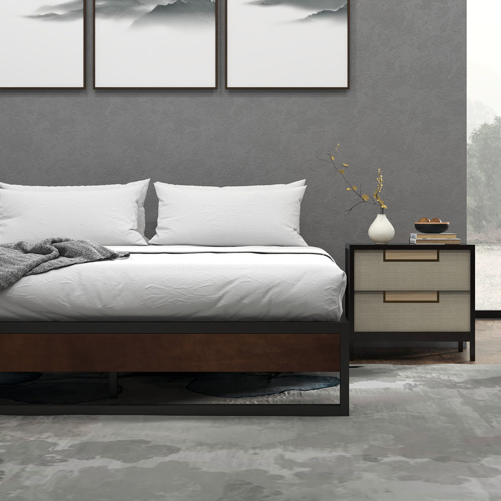 Milano Decor Sorrento Metal Wood Bed Frame Mattress Base Platform Modern Single Black