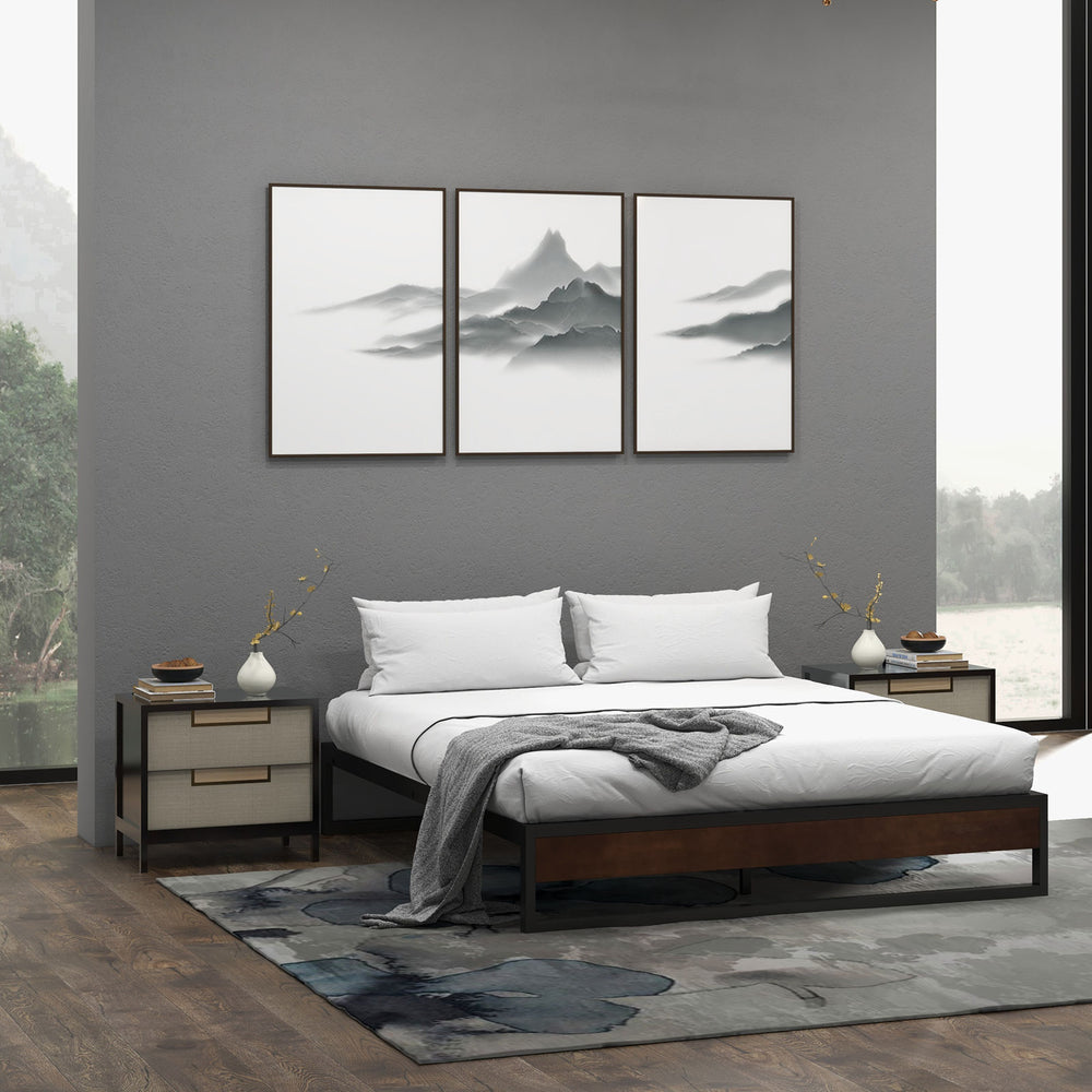 Milano Decor Sorrento Metal Wood Bed Frame Mattress Base Platform Modern Single Black