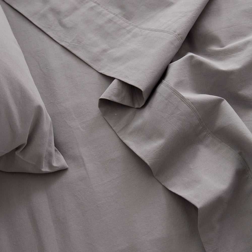 Royal Comfort Vintage Wash 100% Cotton Sheet Set Fitted Flat Sheet Pillowcases Double Grey