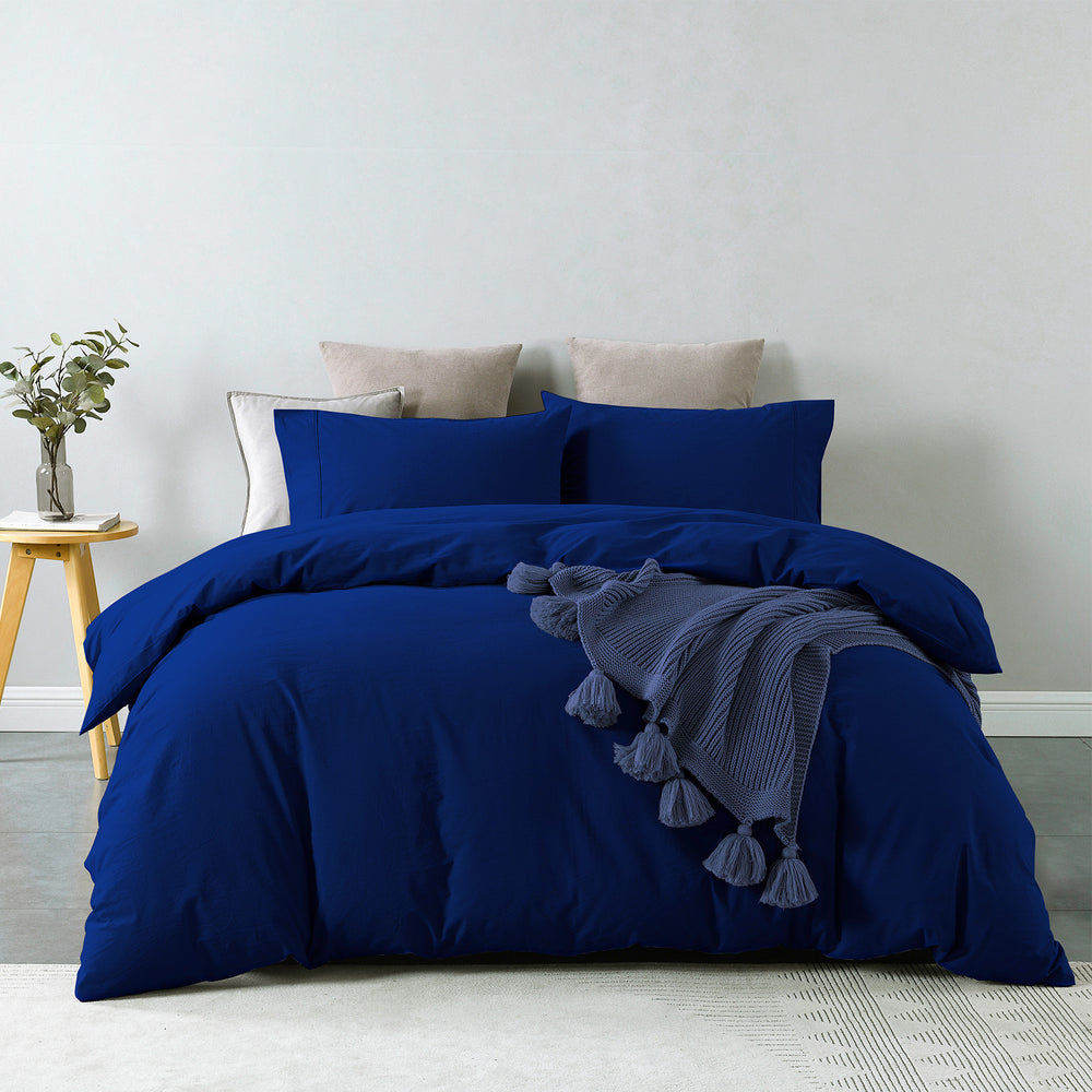 Royal Comfort Vintage Washed 100% Cotton Quilt Cover Set Bedding Ultra Soft King Royal Blue