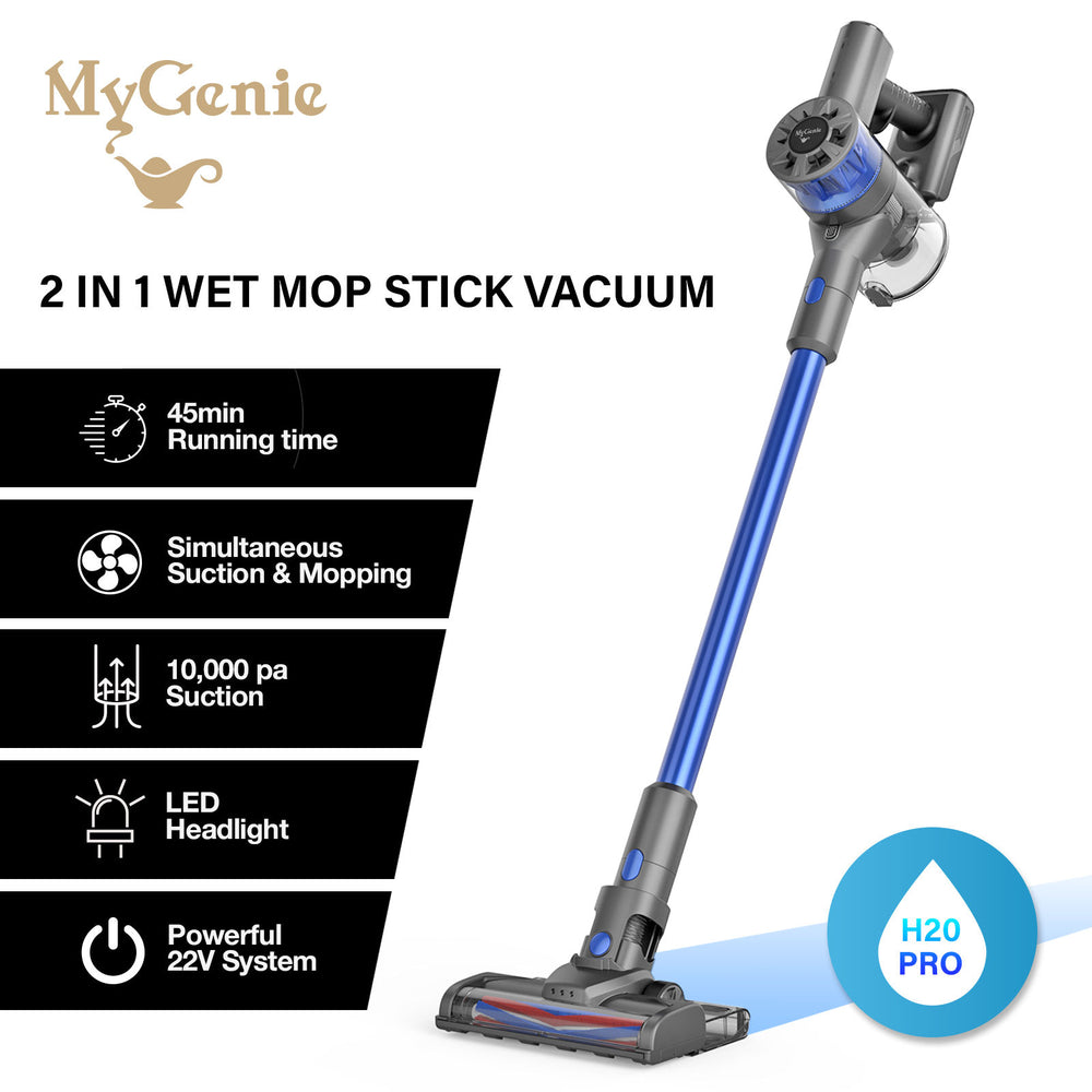 MyGenie H20 PRO Wet Mop 2-IN-1 Cordless Stick Vacuum Cleaner Handheld Recharge Blue