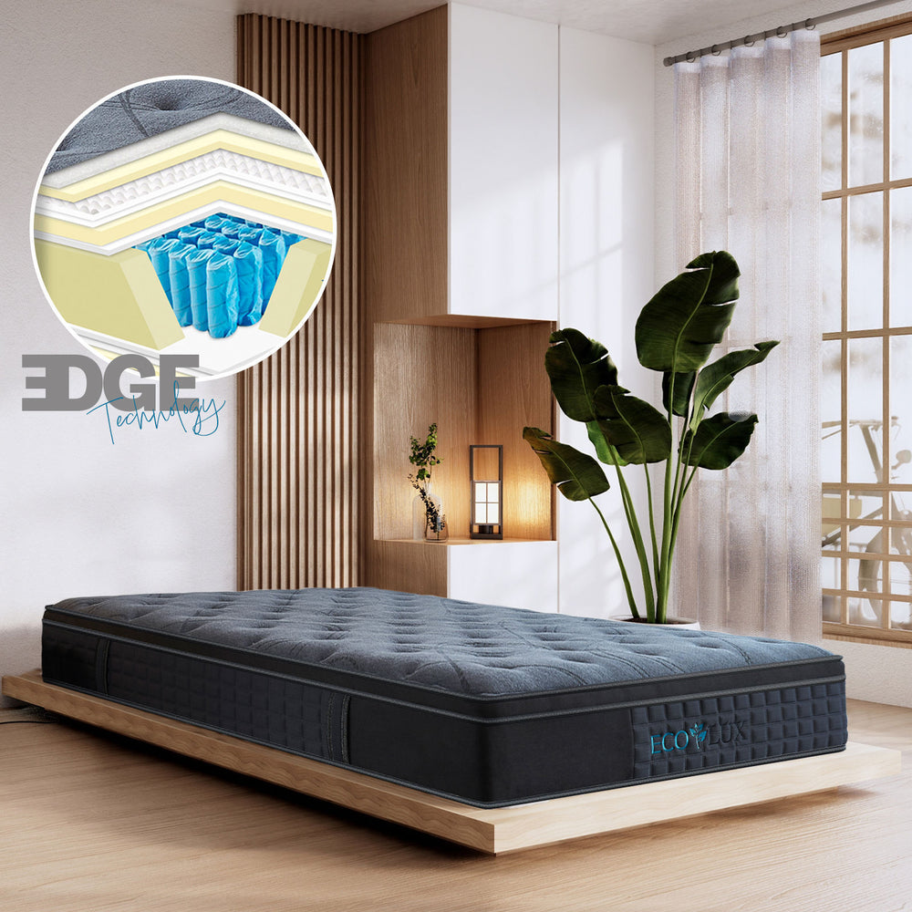 Eco Lux Edge Support Euro Top 7-Zone Pocket Spring Mattress Plush Medium Firm Queen Charcoal