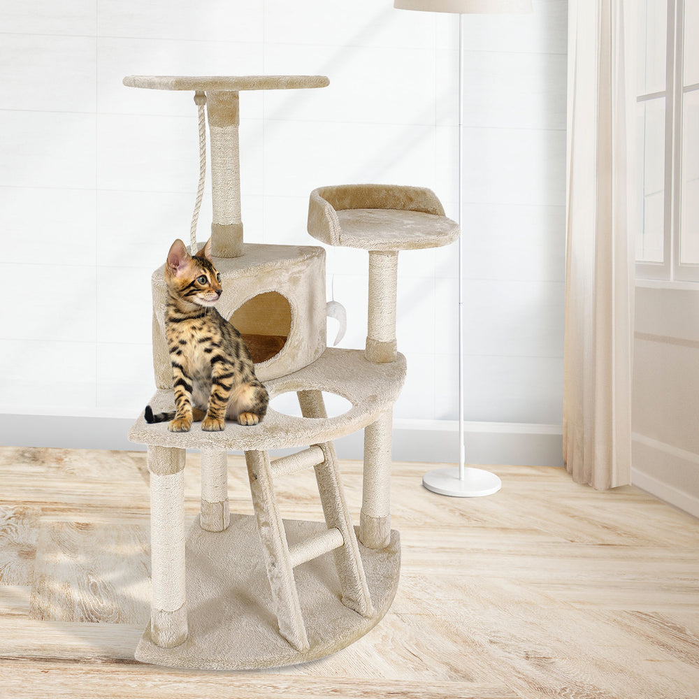 4Paws Cat Tree Scratching Post House Furniture Bed Luxury Plush Play 1.2m Beige