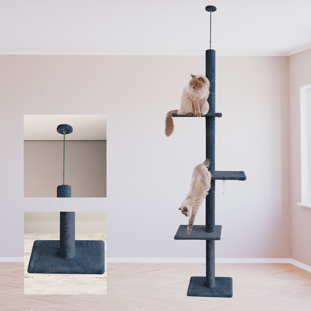 4Paws Cat Tree Scratching Post House Furniture Bed Luxury Plush 2.3m Grey