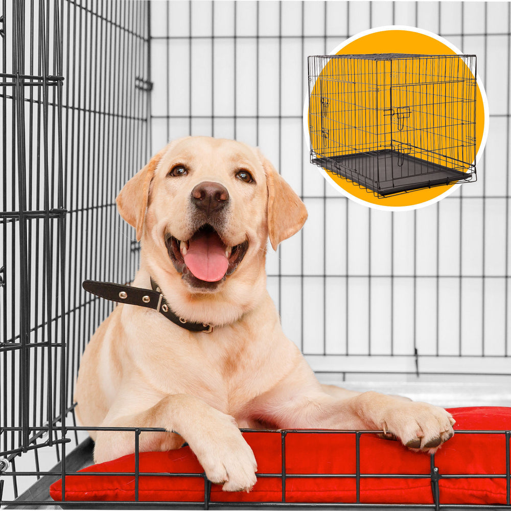 4Paws Dog Cage Pet Crate Cat Puppy Metal Cage ABS Tray Foldable Portable 24 inch Black