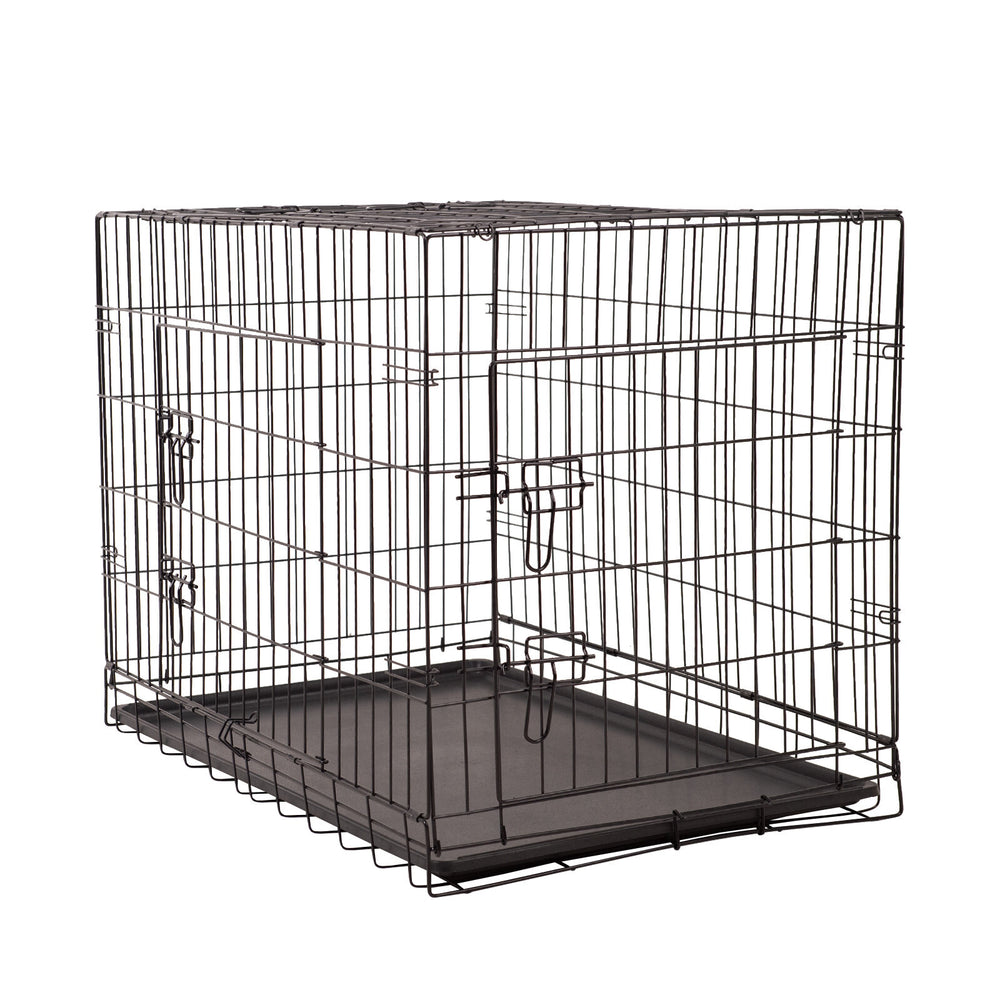 4Paws Dog Cage Pet Crate Cat Puppy Metal Cage ABS Tray Foldable Portable 30 inch Black