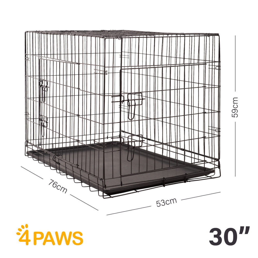 4Paws Dog Cage Pet Crate Cat Puppy Metal Cage ABS Tray Foldable Portable 30 inch Black