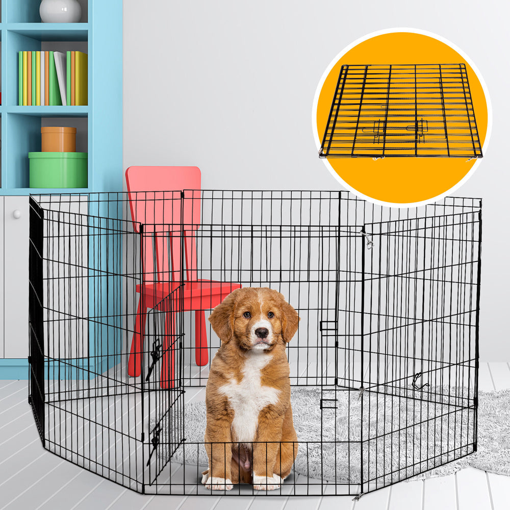 4Paws 8 Panel Playpen Puppy Exercise Fence Cage Enclosure Pets 24 inch Black