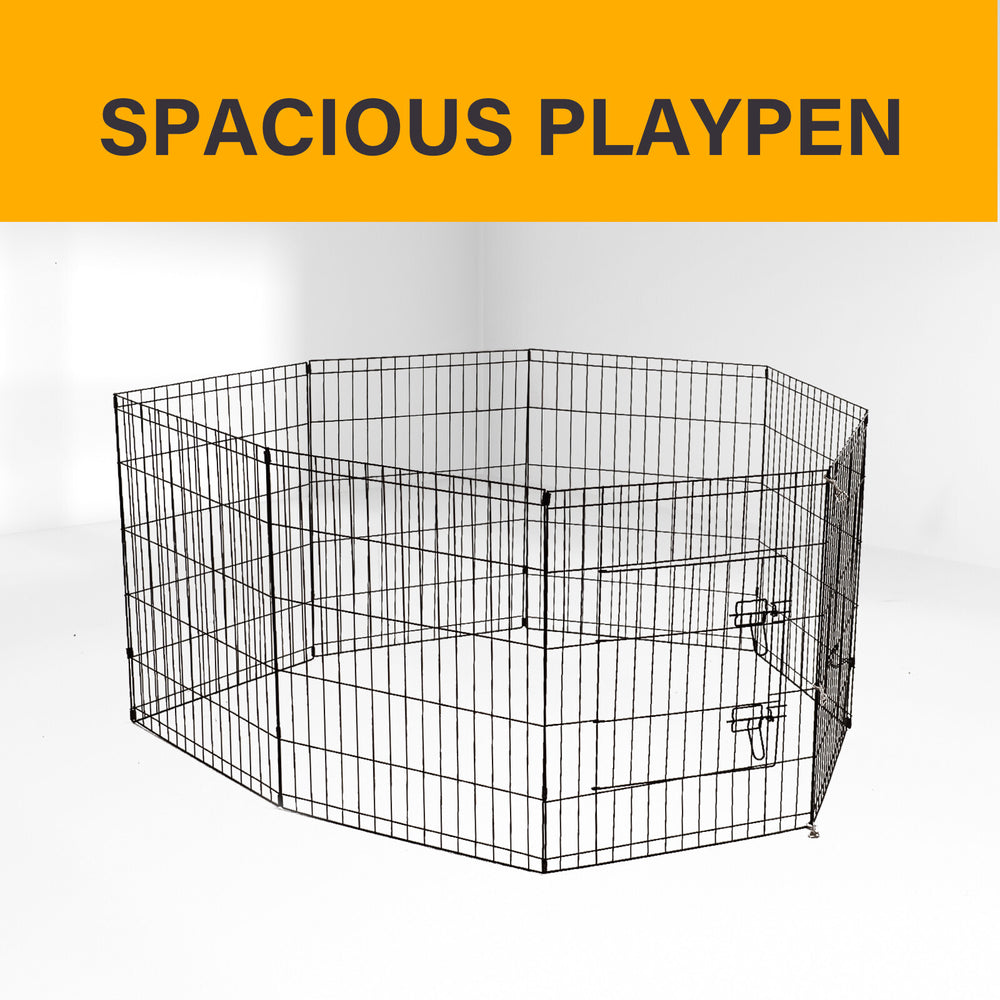 4Paws 8 Panel Playpen Puppy Exercise Fence Cage Enclosure Pets 24 inch Black