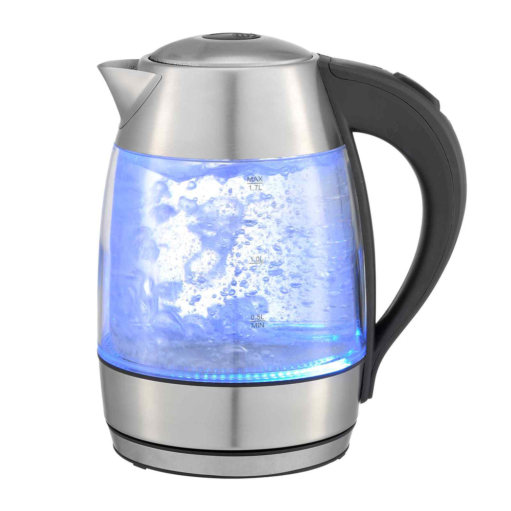 Kitchen Couture Cool Touch Slimline Stainless Steel Blue LED Glass Kettle 1.7L One Size Clear