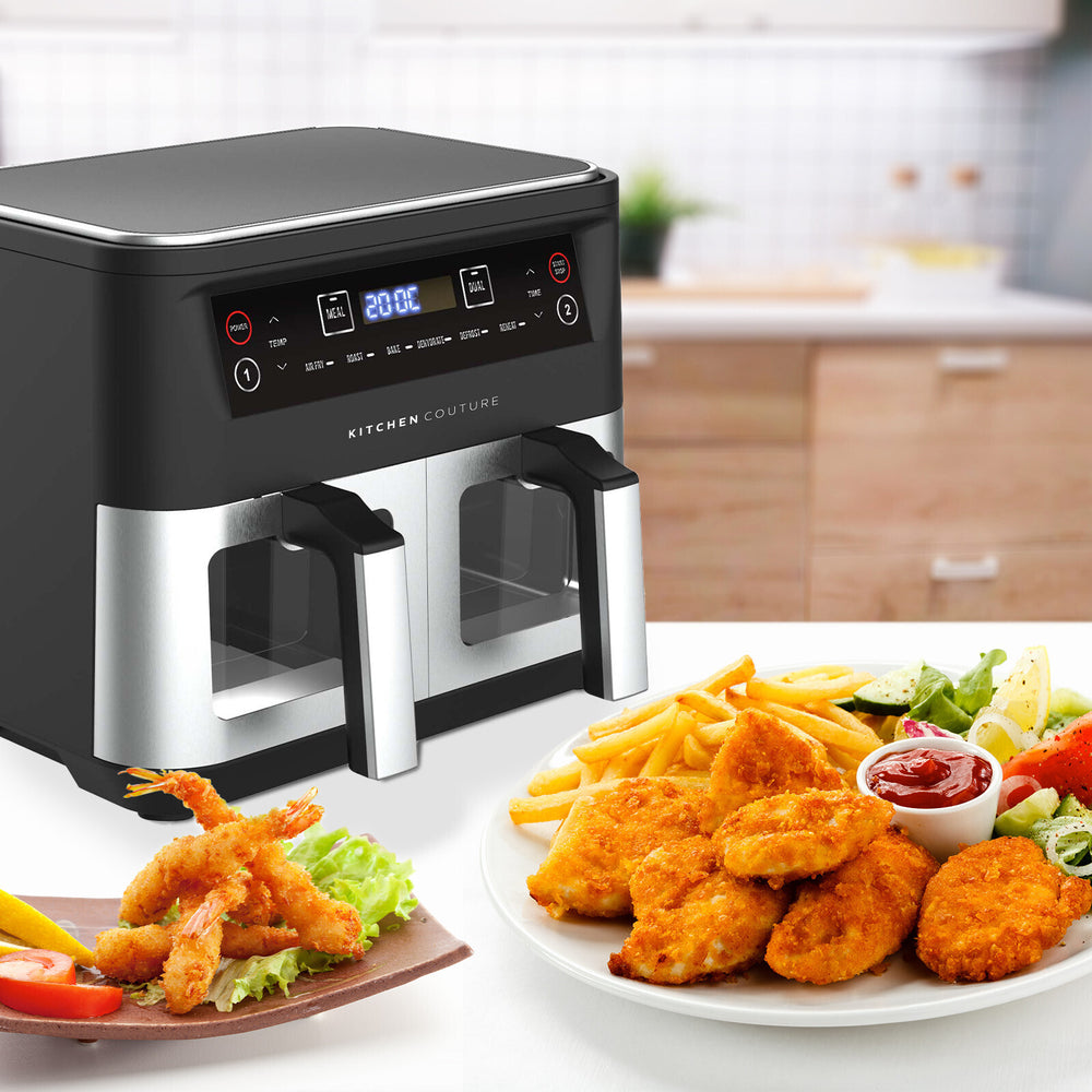 Kitchen Couture Dual View 2 x 5 Litre Air Fryer Stainless Steel 10 Litre Silver