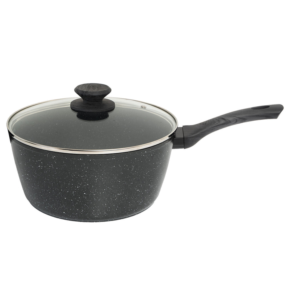 Stone Chef Forged Saucepan With Lid Cookware Kitchen Grey Handle 20cm Black