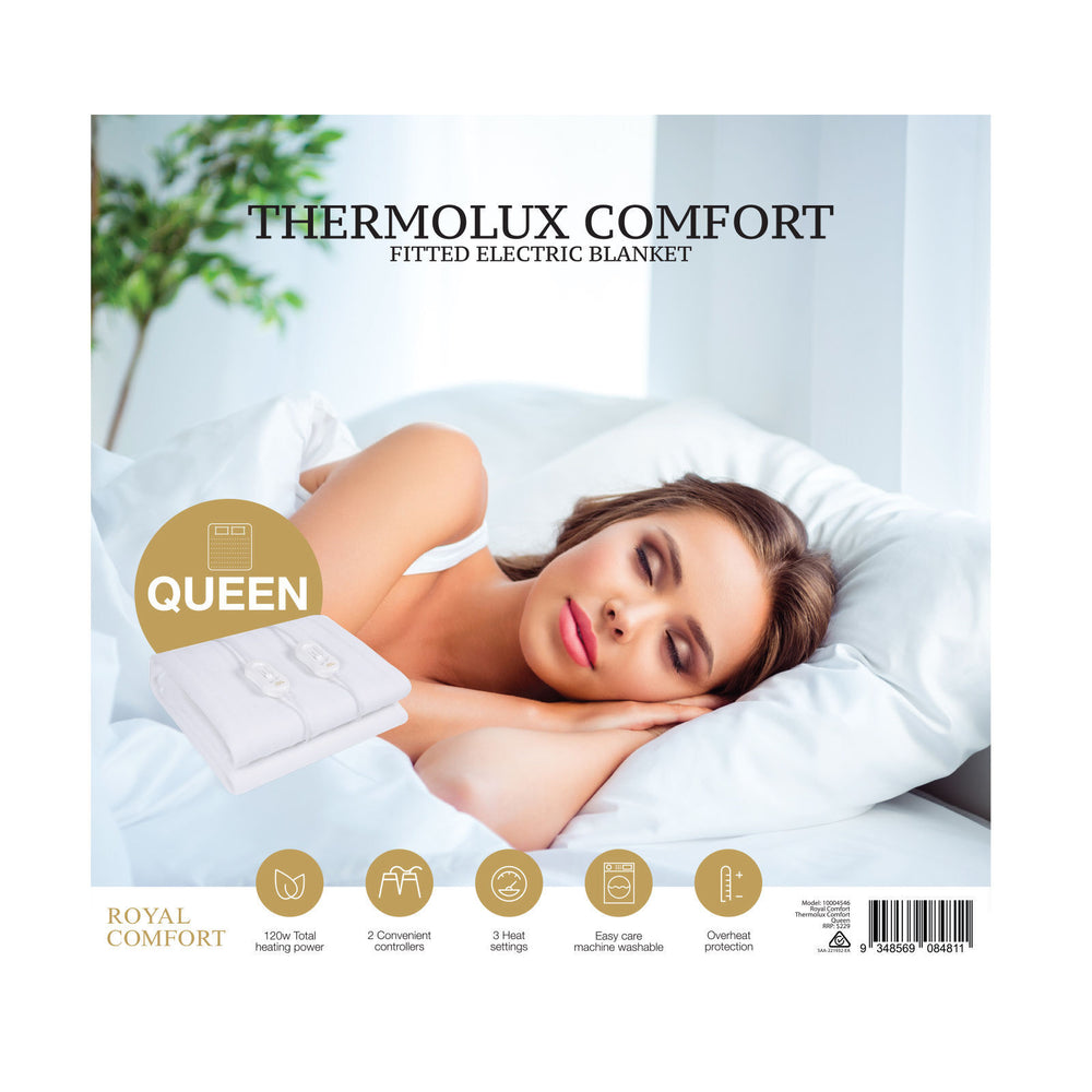 Royal Comfort Thermolux Comfort Electric Blanket Fully Fitted Washable Queen White