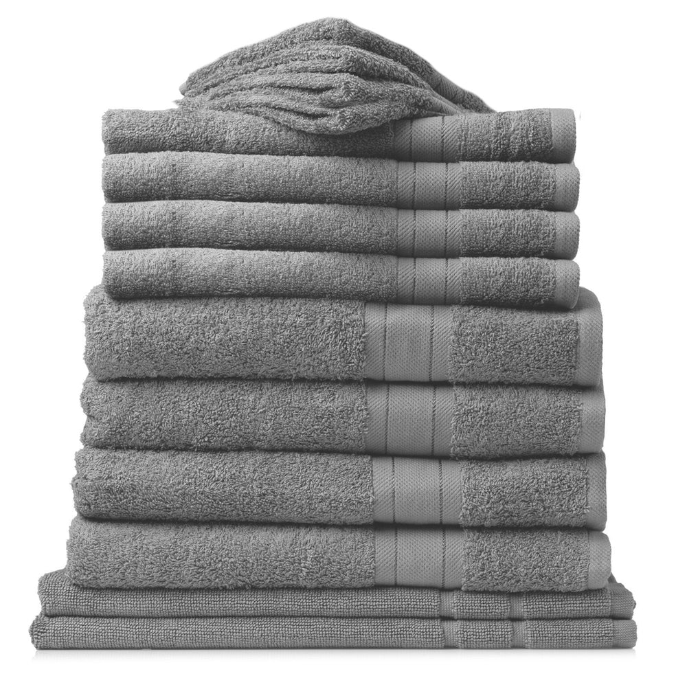 Royal Comfort 14 Piece Towel Set Mirage 100% Cotton Luxury Plush 14 Pack Light Grey