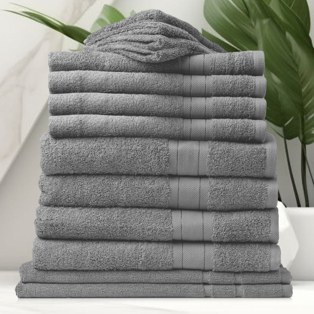 Royal Comfort 14 Piece Towel Set Mirage 100% Cotton Luxury Plush 14 Pack Light Grey