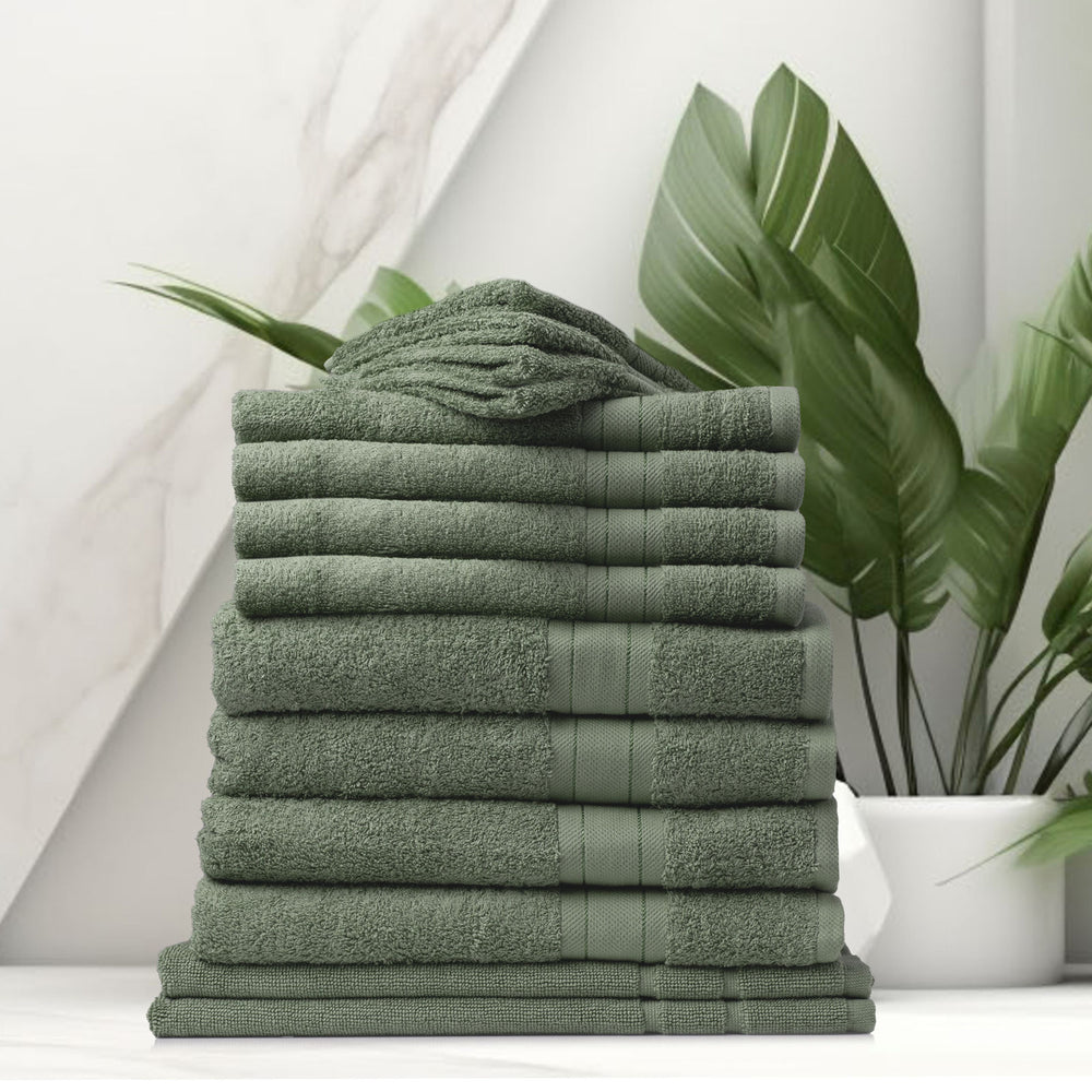 Royal Comfort 14 Piece Towel Set Mirage 100% Cotton Luxury Plush 14 Pack Sage Green