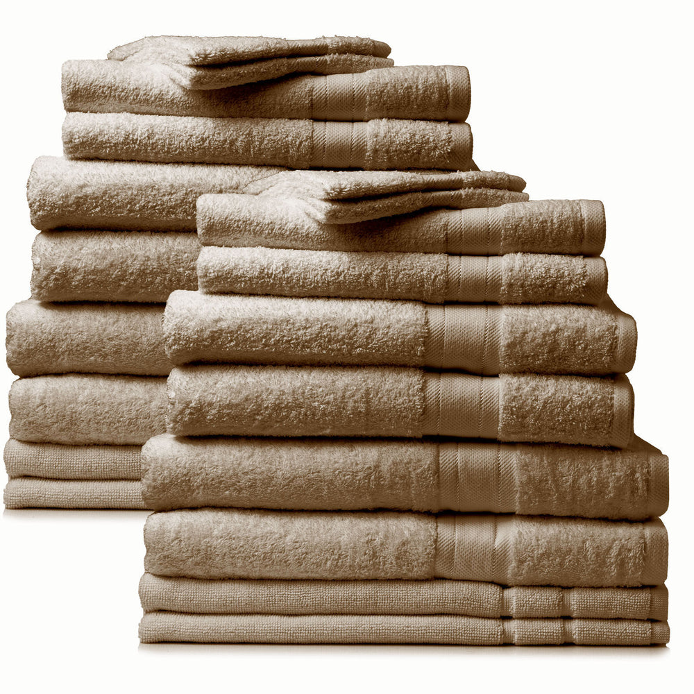 Royal Comfort 20 Piece Towel Set Regency 100% Cotton Luxury Plush 20 Pack Beige