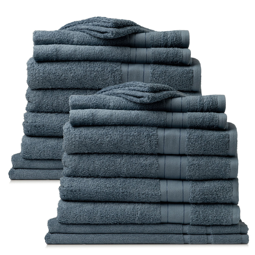 Royal Comfort 20 Piece Towel Set Regency 100% Cotton Luxury Plush 20 Pack Denim