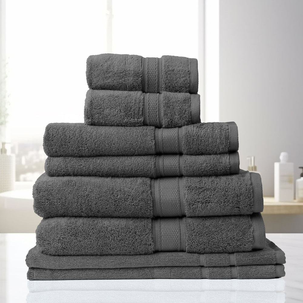 Royal Comfort Towel Set 8 Piece 100% Cotton Zero Twist Luxury Plush 8 Pack Granite