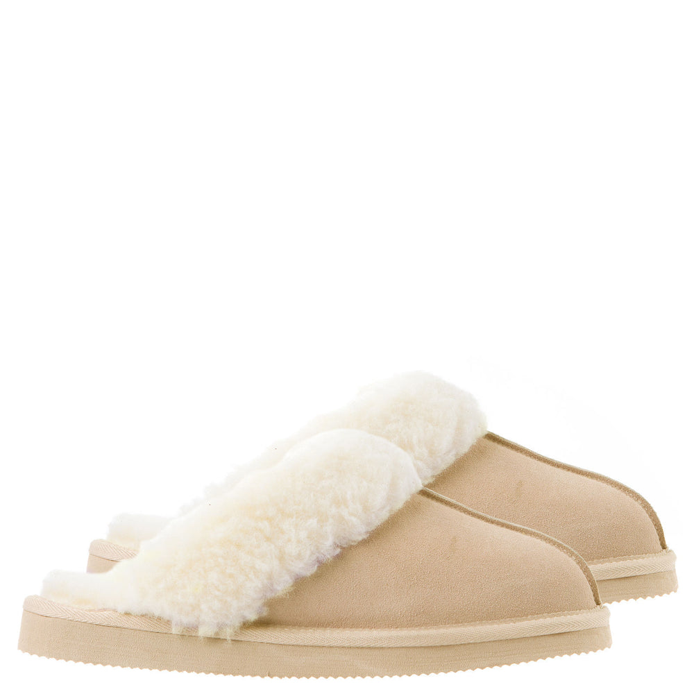 Uggaroo Ugg Scuff Slippers Womens Leather Upper Wool Lining Breathable (6-7) Beige