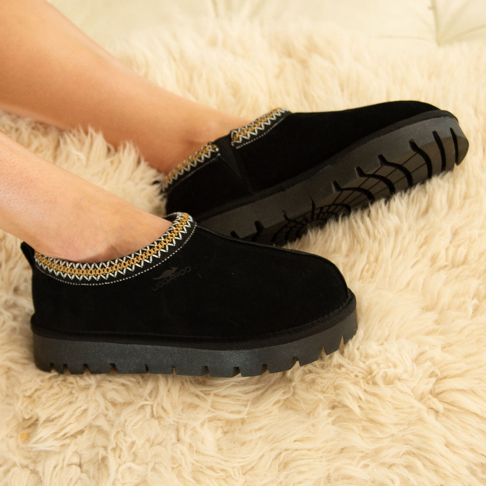 Uggaroo Lottie Ugg Slippers Womens Leather Upper Wool Lining Breathable (8-9) Black