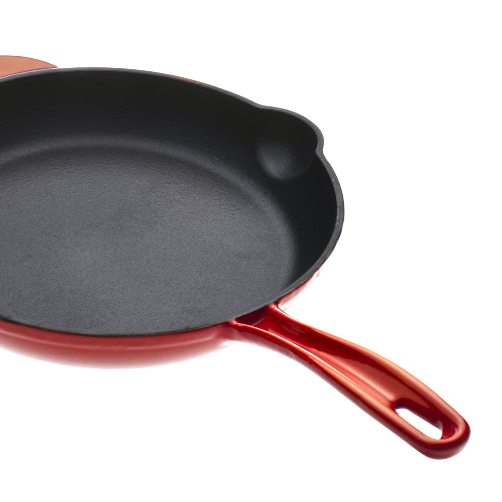 Gourmet Kitchen Cast Iron Fry Pan 26cm Black Cherry Red