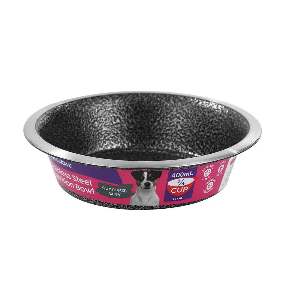 Paws &amp; Claws Pet/Dog 14cm/400ml Stainless Steel Bowl Speckled Gunmetal
