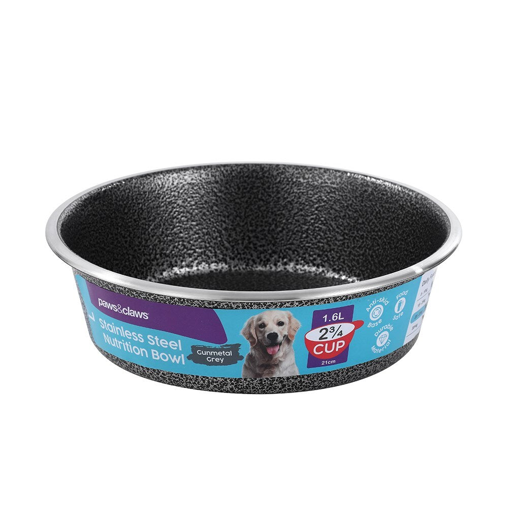 Paws &amp; Claws Pet/Dog 21cm/1.5L Stainless Steel Bowl Speckled Gunmetal