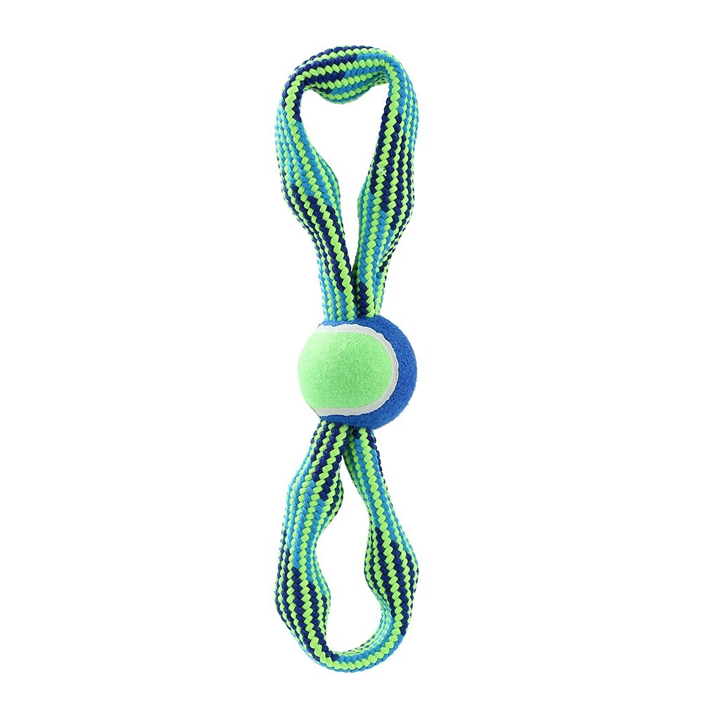 Paws &amp; Claws Tug-Of-War Double Loop Rope W/ Tennis Ball &amp; Squeakers 33cm Blue/Green