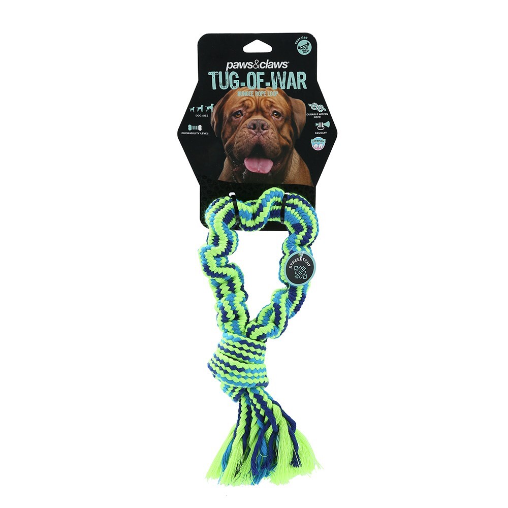 Paws &amp; Claws Tug-Of-War Bungee Rope Loop 33cm Blue/Green