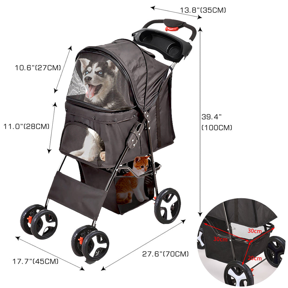 Pawz 4 Wheels Pet Stroller Dog Cat Cage Puppy Pushchair Travel Walk Carrier Pram