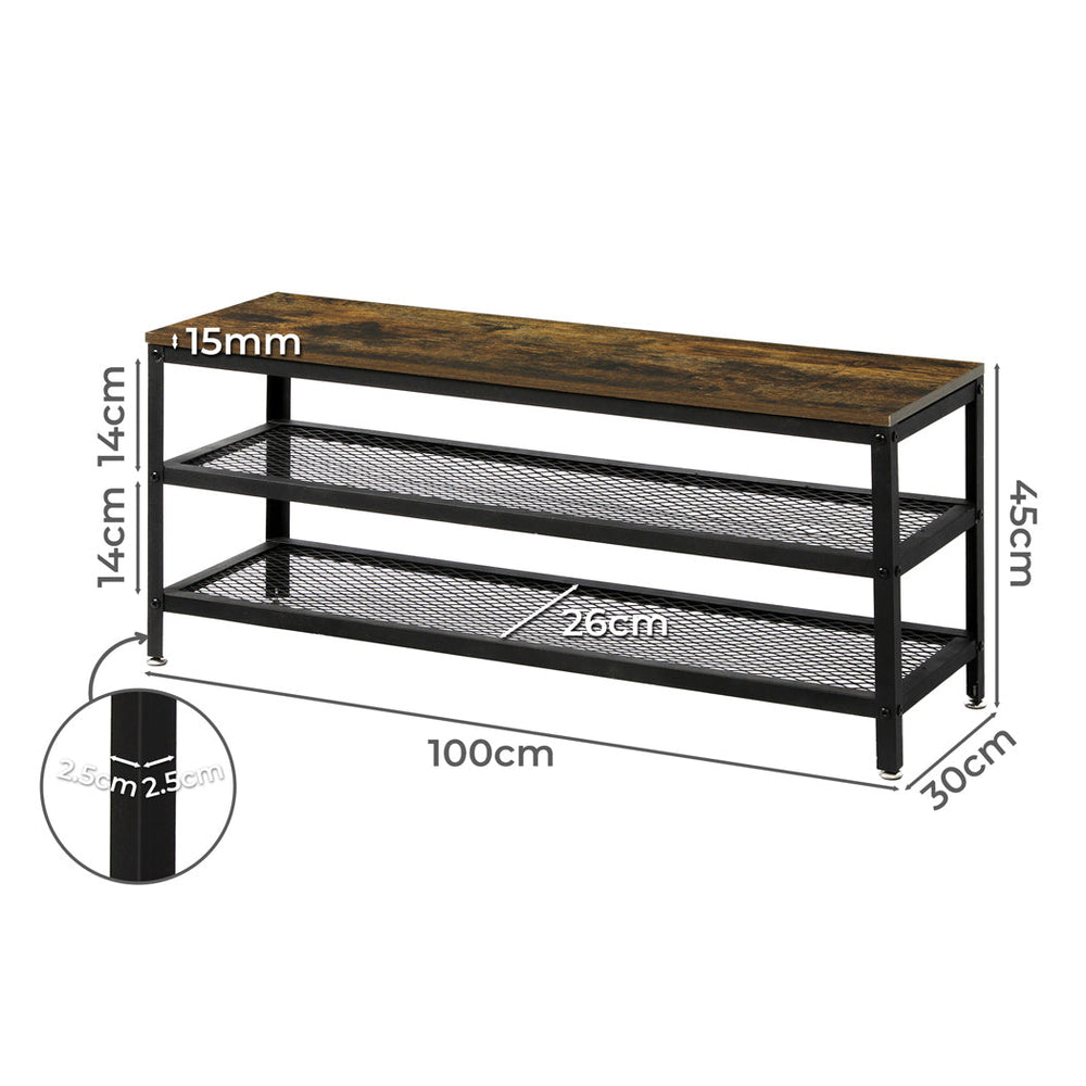 Levede 3-Tier Shoe Rack Bench Storage Cabinet Organisers Industrial Steel 100cm