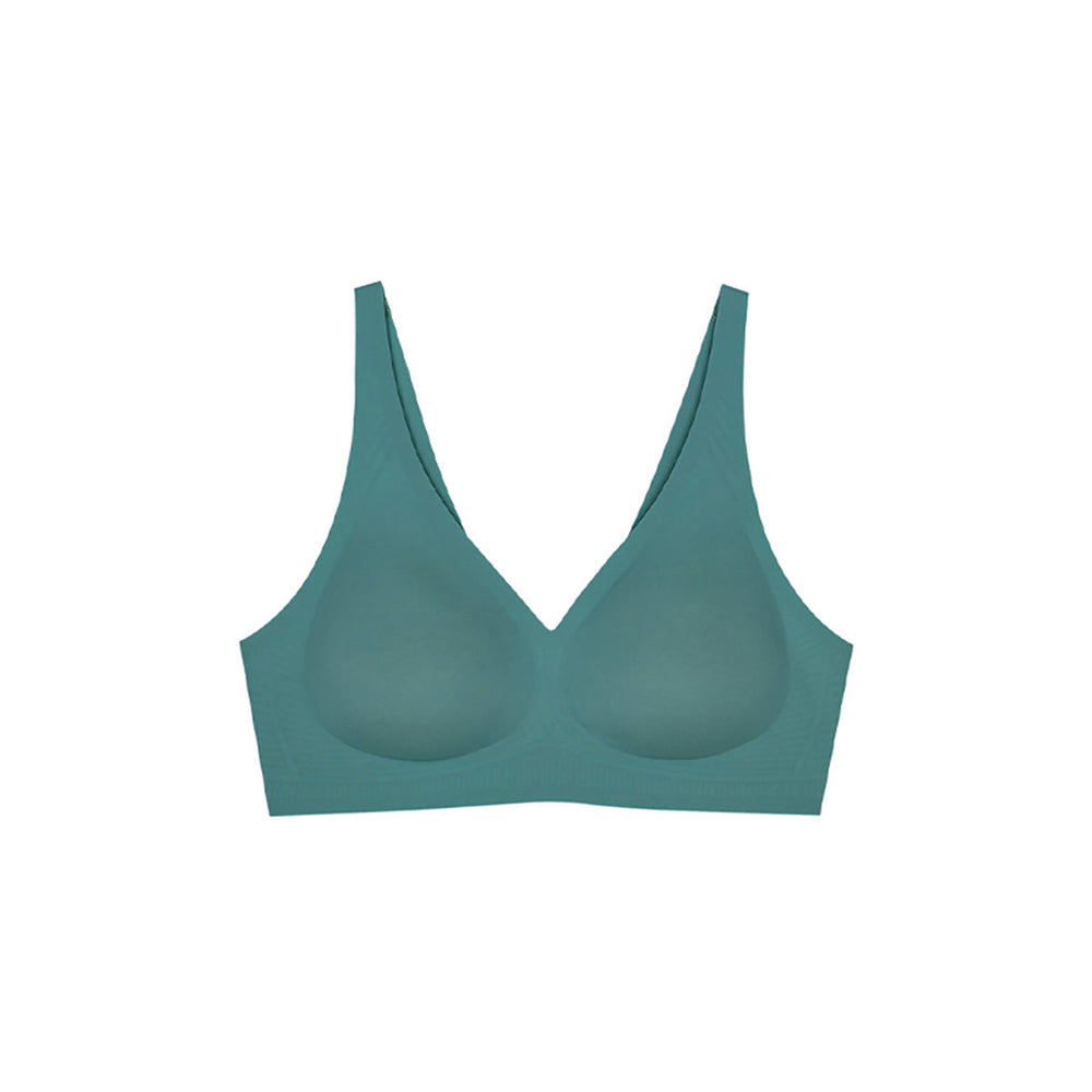 Ubras Soft Support Seamless Plunge Bra V-Neck Wireless Comfort Bra in Eucalyptus Green Size M X1pack