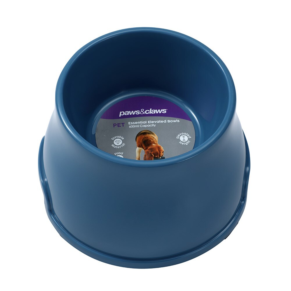 Paws And Claws 19x12cm 600ml Pet Essentials Elevated Bowl Medium Assorted