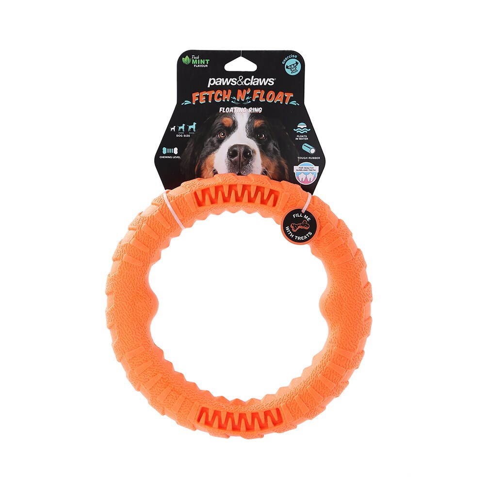 Paws &amp; Claws Fetch N&#39; Play Tugger Pet Dog Ring L 24cm Orange