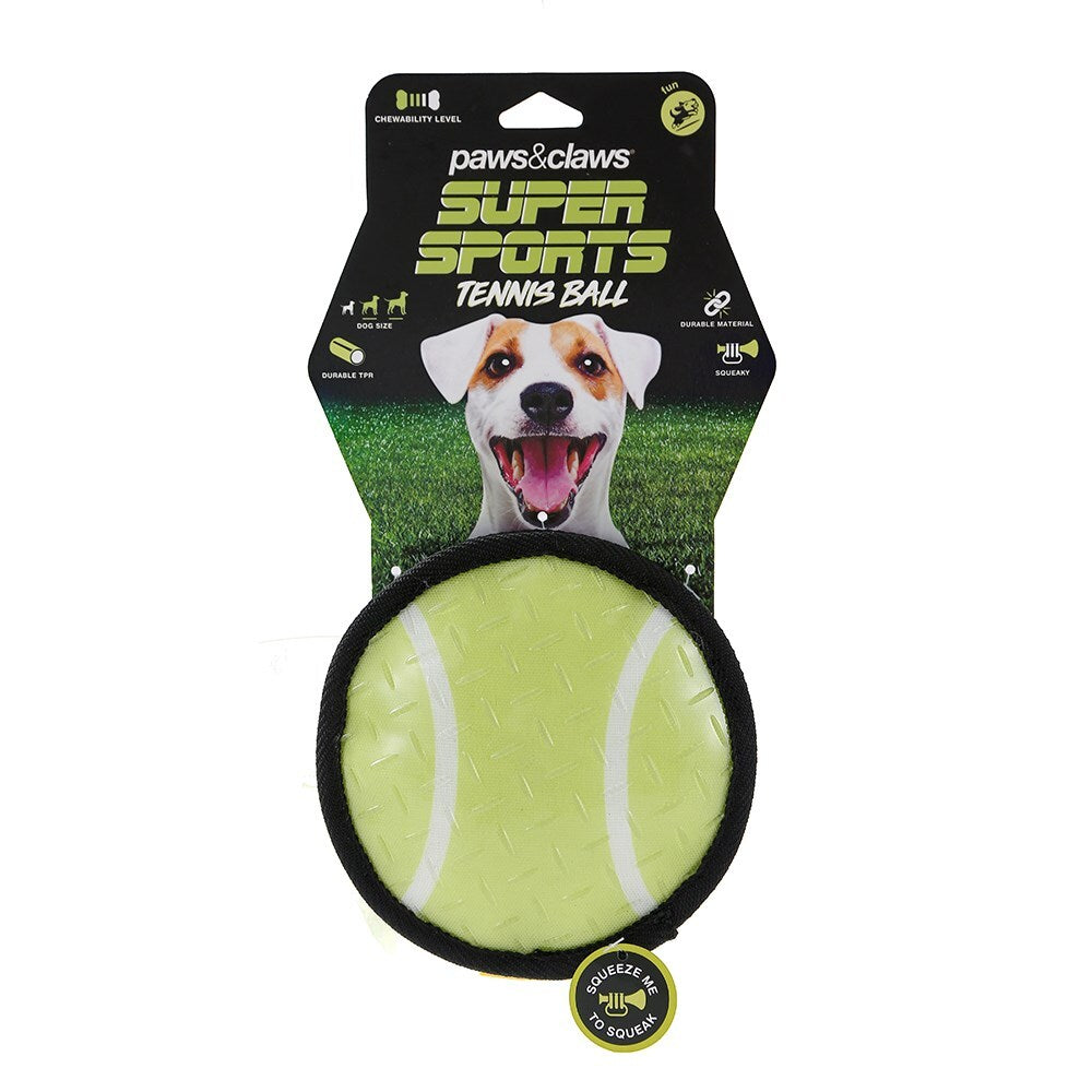 Paws &amp; Claws Pet/Dog Toy Super Sports 15x4.5cm TPR Covered Oxford Tennis Ball