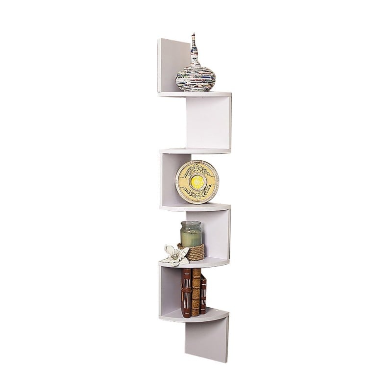 Sarantino 5-Tier Corner Wall Shelf Display Storage Shelves - White