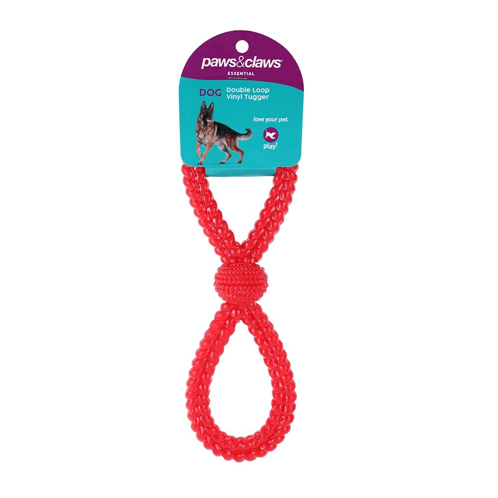 Paws &amp; Claws Vinyl Double Loop Pet Dog Tugger 27x8cm Red
