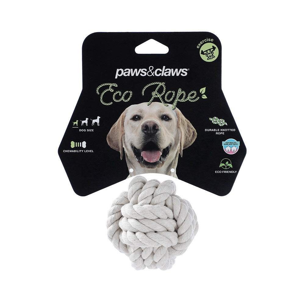 Paws &amp; Claws 7.5cm Eco Rope Knotted Ball Pet Chew Toy - White