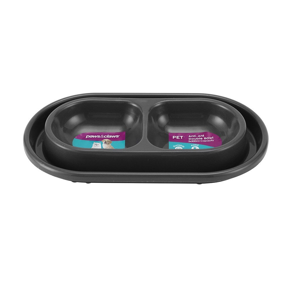 Paws &amp; Claws Anti-Ant Double Pet Dog Bowl 27x16x4cm Dark Grey