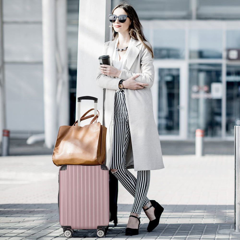 Milano Premium 3pc ABS Luggage Suitcase Luxury Hard Case Shockproof Travel Set 3 Piece Rose Gold