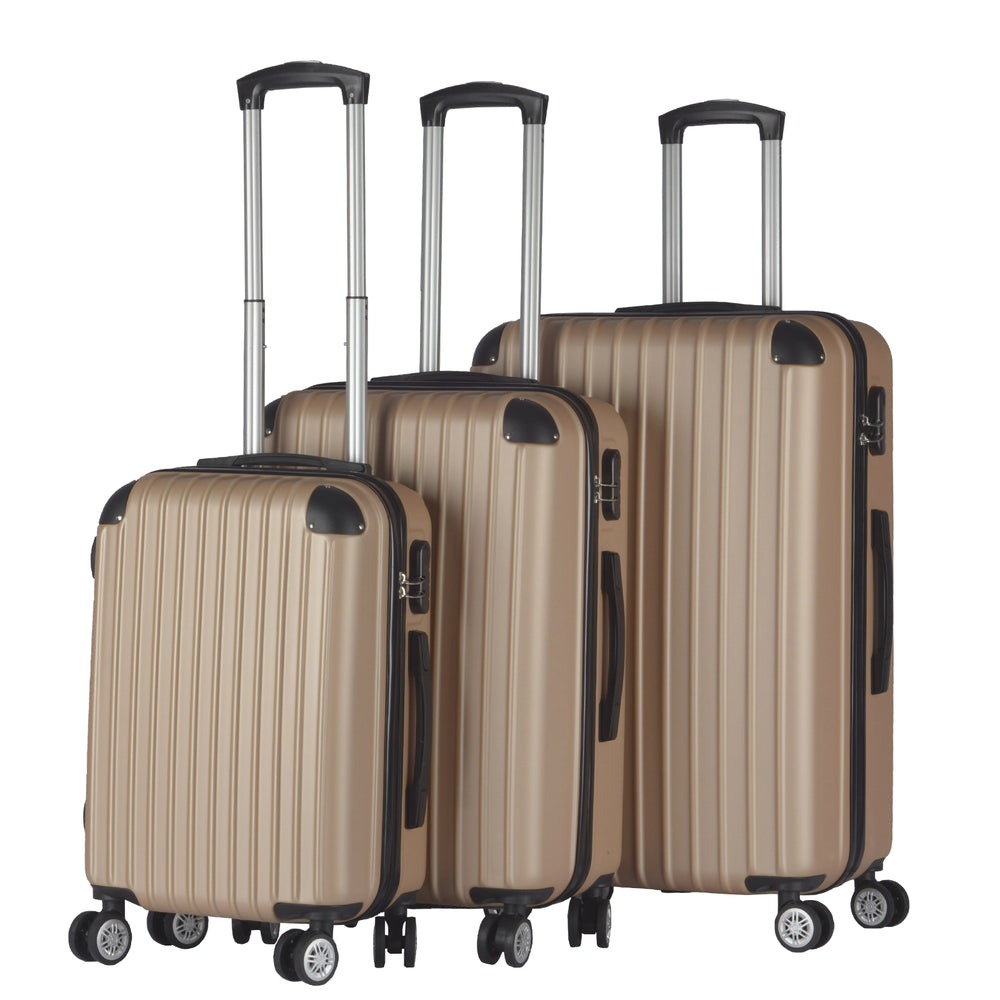 Milano Premium 3pc ABS Luggage Suitcase Luxury Hard Case Shockproof Travel Set 3 Piece Champagne Gold