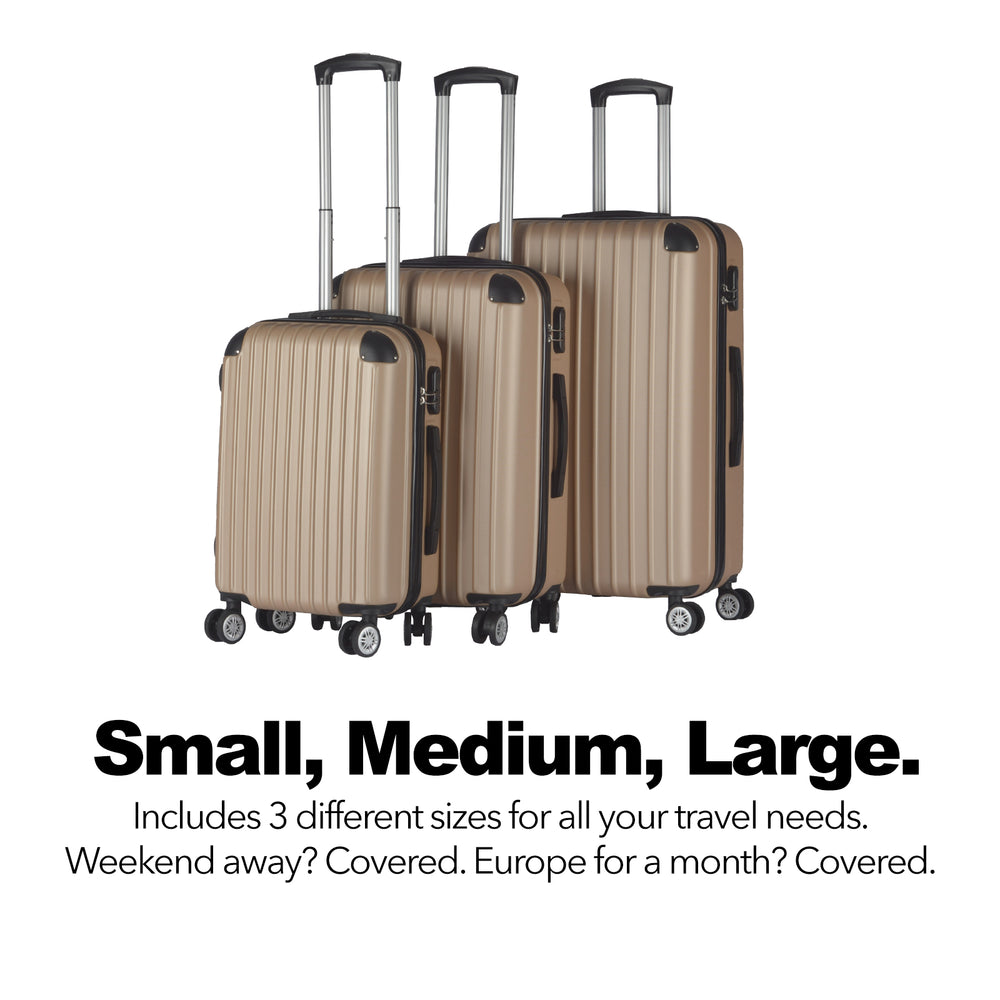Milano Premium 3pc ABS Luggage Suitcase Luxury Hard Case Shockproof Travel Set 3 Piece Champagne Gold