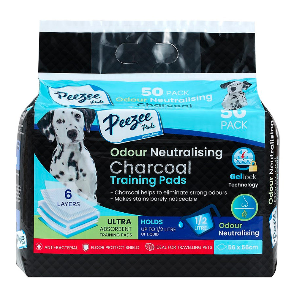 50pc Paws &amp; Claws Peezee Pads Training Pads Charcoal Odour Control