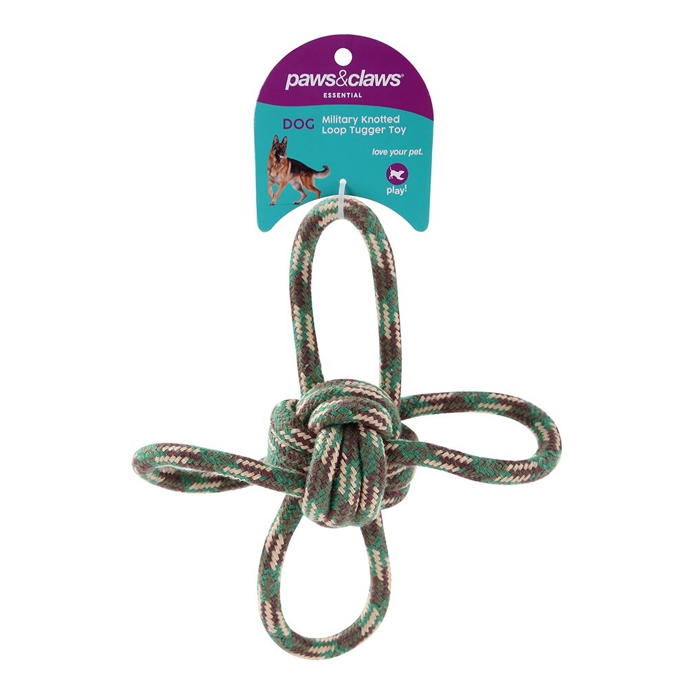 Paws &amp; Claws Military Knotted 4-Way Loop 22cm Tugger Toy Assorted