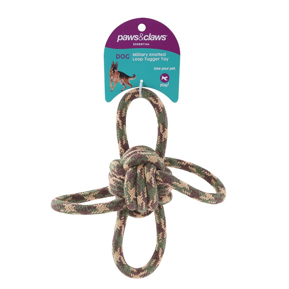 Paws &amp; Claws Military Knotted 4-Way Loop 22cm Tugger Toy Assorted