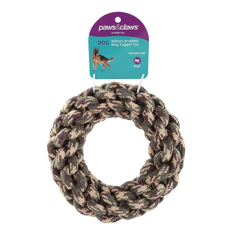 Paws &amp; Claws Military 20x4cm Braided Ring Tugger Toy Assorted